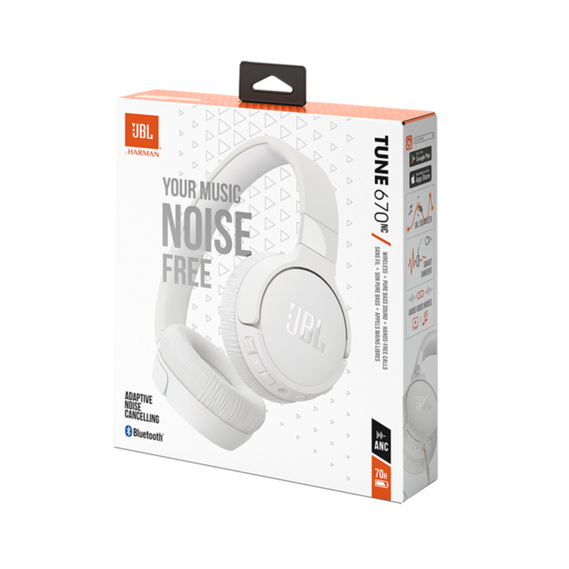 JBL Tune 670NC Noise Cancelling Wireless On-Ear Headphone, White